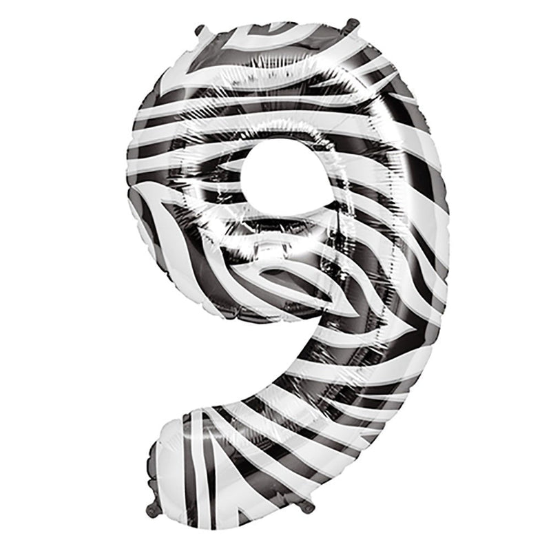 Foil Balloon Number 9 Zebra 34 Inch