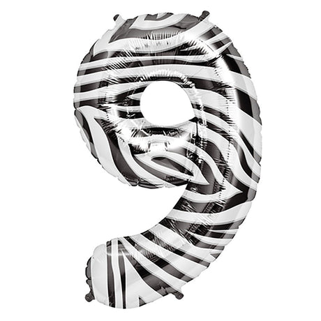 Foil Balloon Number 9 Zebra 34 Inch