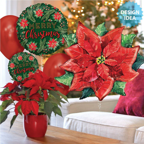 Foil Balloon Watercolor Poinsettia 34 Inch