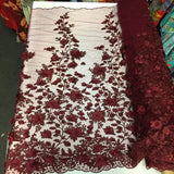 3D Embroidered Satin Floral Pearl Lace Fabric - 100 Percent Polyester Fabric, Floral Pearl Embroidery, 52" Width, 12" Panel (1 Yard)