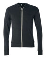 Unisex Triblend Lightweight Full-Zip Hooded Long Sleeve Tee