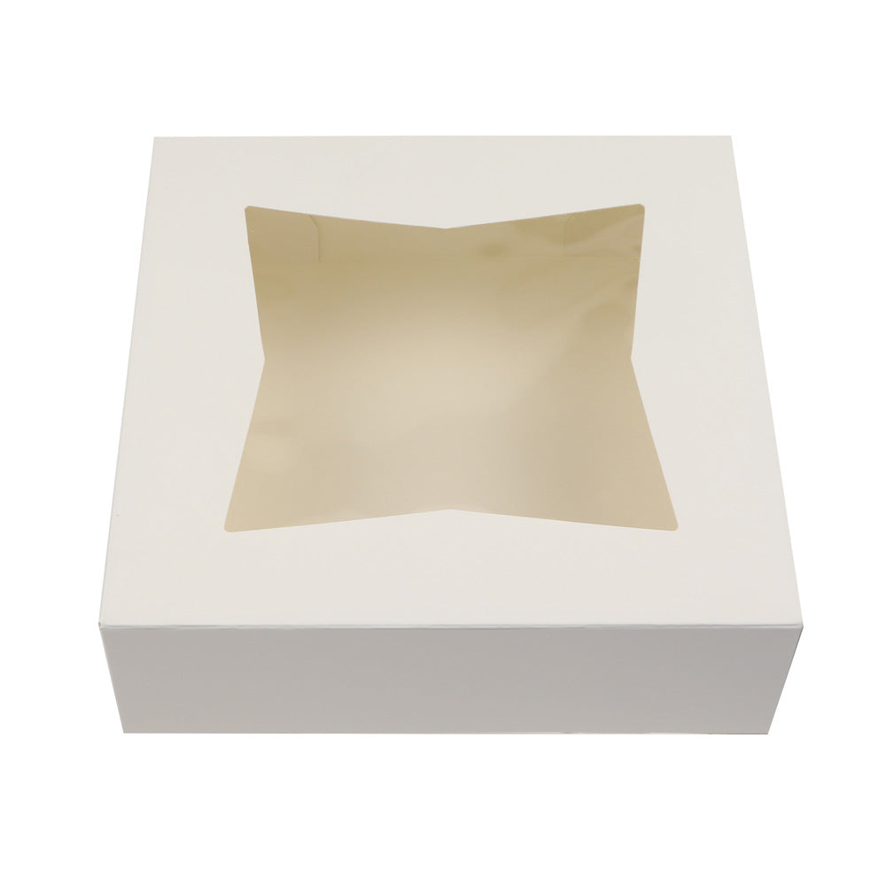 O'Creme White Pie Box, with Window, 9 x 9 x 2.5 Inches Deep - Pack Of 5
