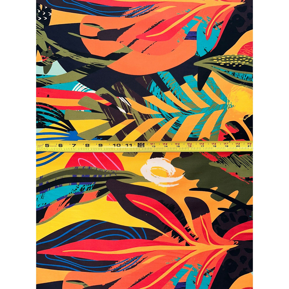 African Print Stretch Cotton Satin Fabric - Orange, Yellow, Teal, Green, Blue, Black Kalahari Camo, 58" Width (1 Yard)