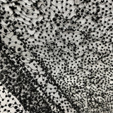 Beaded Lace Fabric Embroidered On 100 Percent Polyester Net Mesh - Black, 60" Wide (1 Yard)