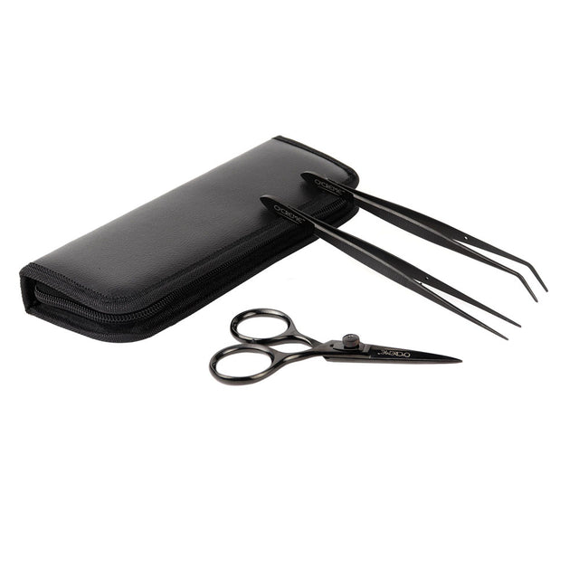 O'Creme Black Stainless Steel Tweezers & Scissors, Set of 3