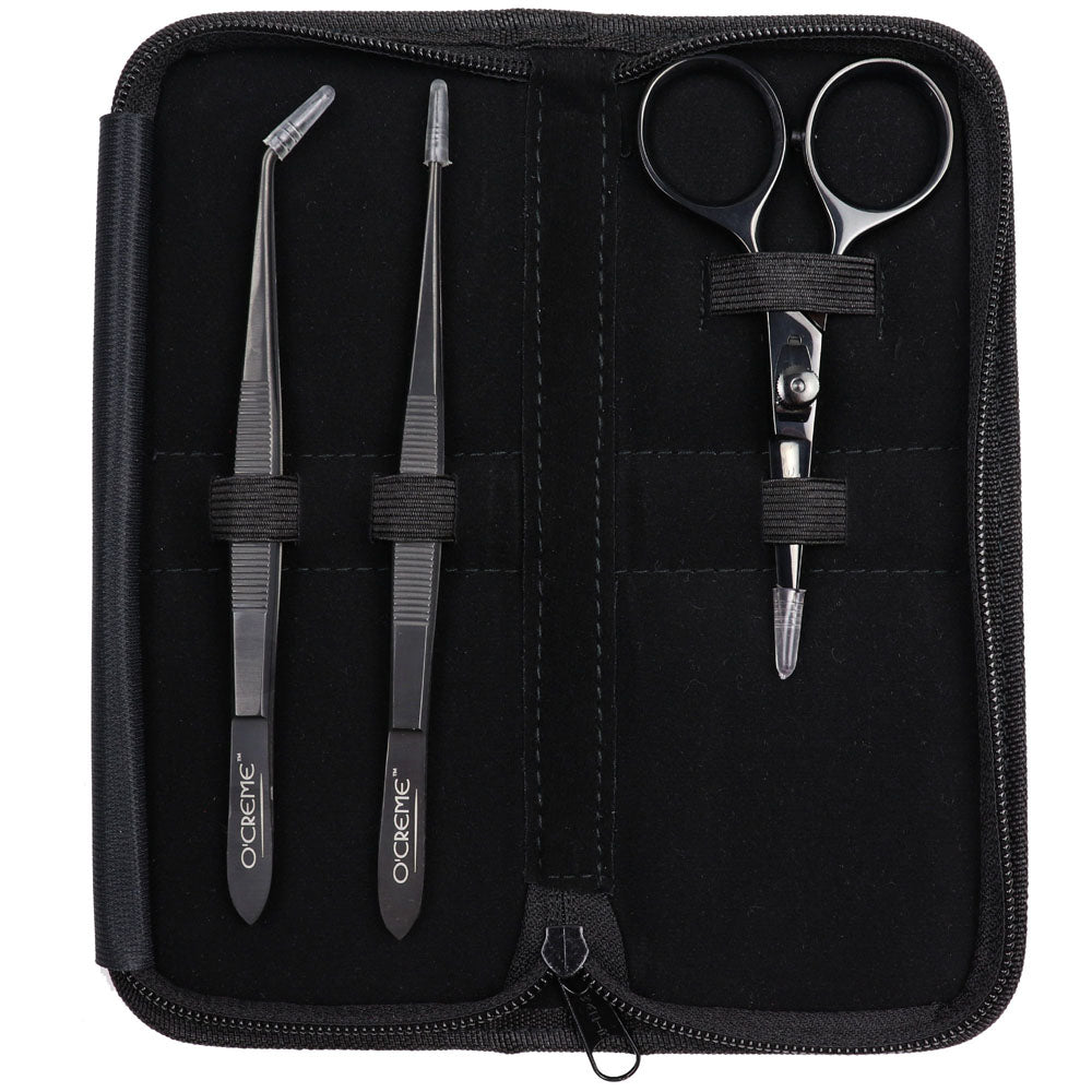 O'Creme Black Stainless Steel Tweezers & Scissors, Set of 3