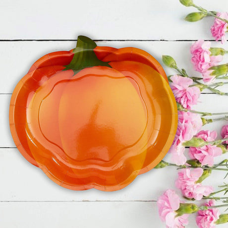 8 Count Pumpkin Shaped Dinner Plates for Fall Harvest Halloween Party Supplies 10"