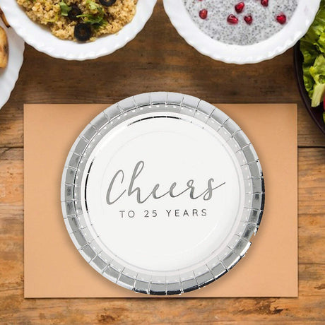 24 Ct Silver Anniversary Paper Dessert Plates 25th Party Supplies Elegant 7"