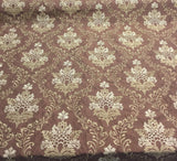 Brown Gold Damask Embroidered Faux Silk Polyester Fabric - Brown Gold Damask, 58" Width (1 Yard)