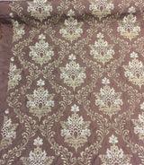 Brown Gold Damask Embroidered Faux Silk Polyester Fabric - Brown Gold Damask, 58" Width (1 Yard)