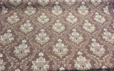 Brown Gold Damask Embroidered Faux Silk Polyester Fabric - Brown Gold Damask, 58" Width (1 Yard)