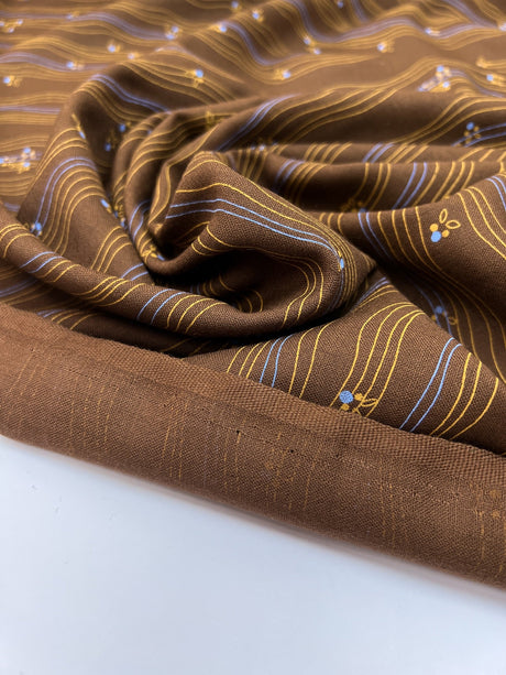 Wool Striped Yellow Brown Fabric