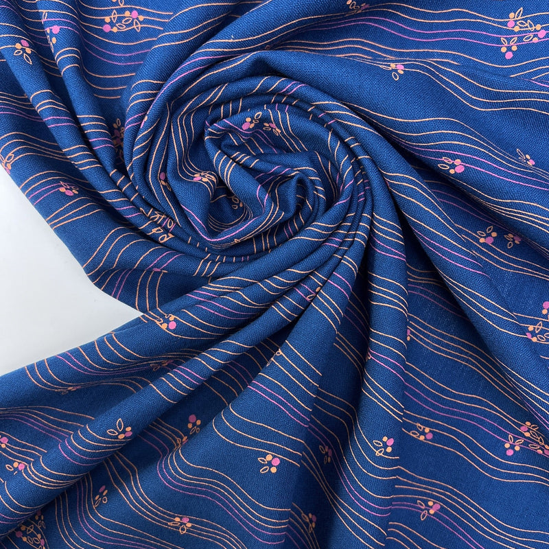 Virgin Wool Blue Printed Fabric