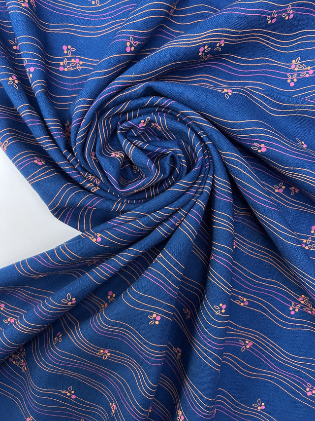 Virgin Wool Blue Printed Fabric