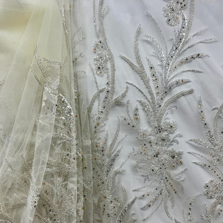 Beaded Lace Fabric on Polyester Net Mesh