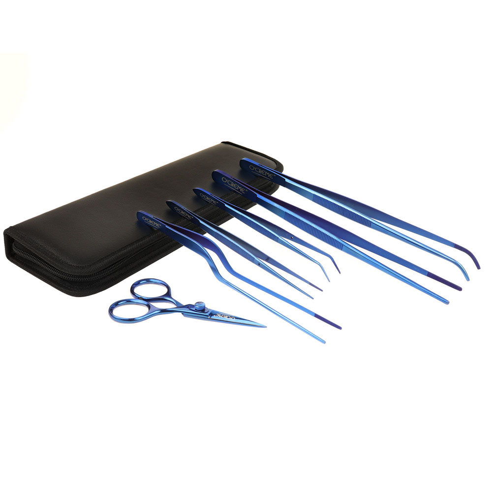 O'Creme Blue Stainless Steel Tweezers & Scissors, Set of 6