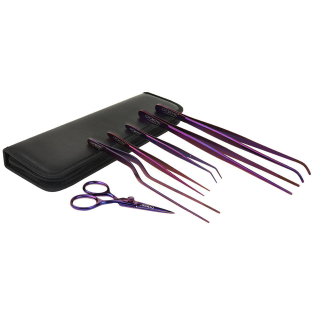 O'Creme Purple Stainless Steel Tweezers & Scissors, Set of 6