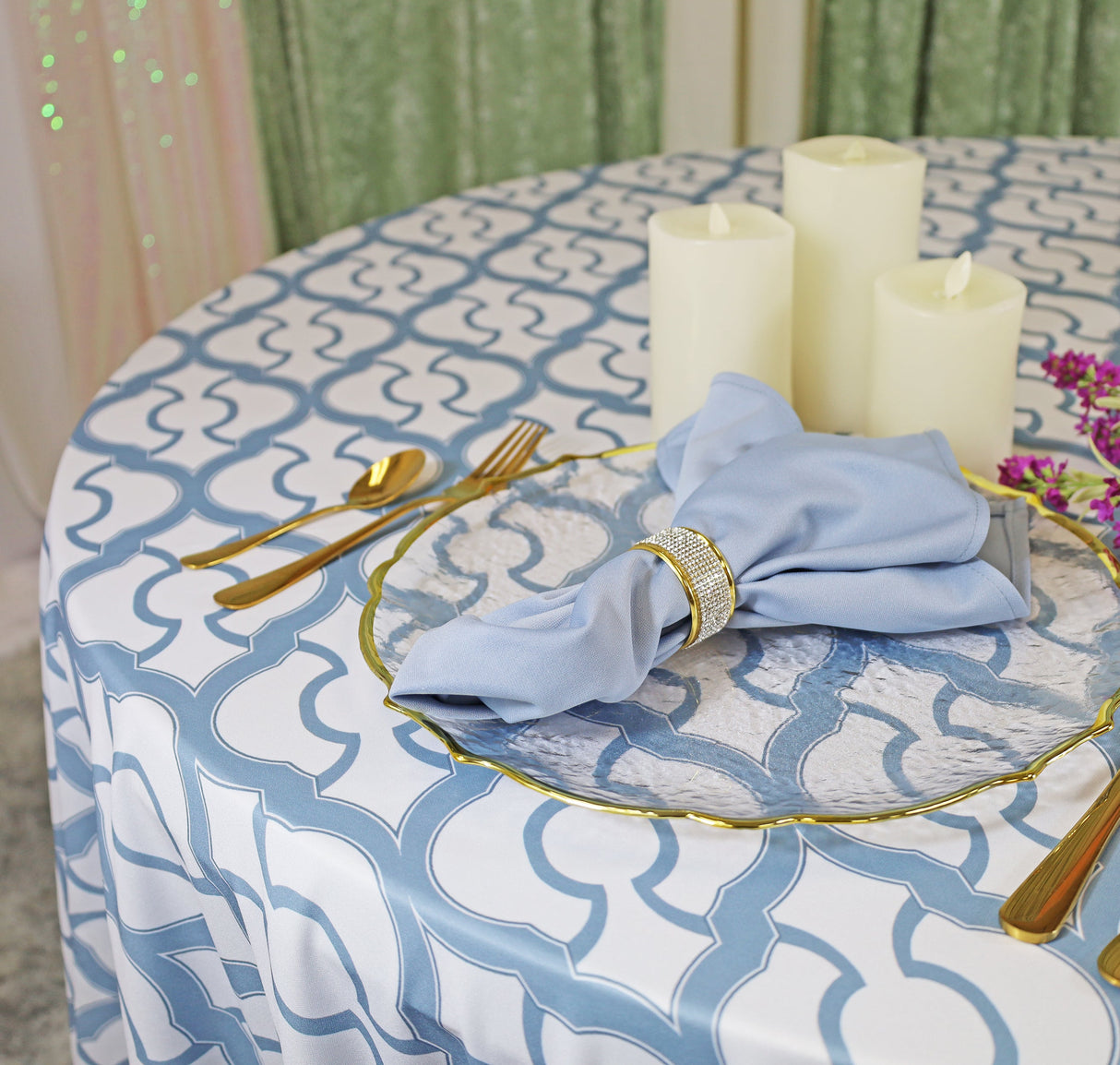 Round Scuba Tablecloth 132" Dusty Blue