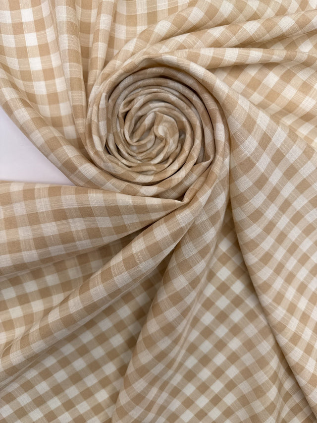 Viscose Blend Checked Beige White Fabric