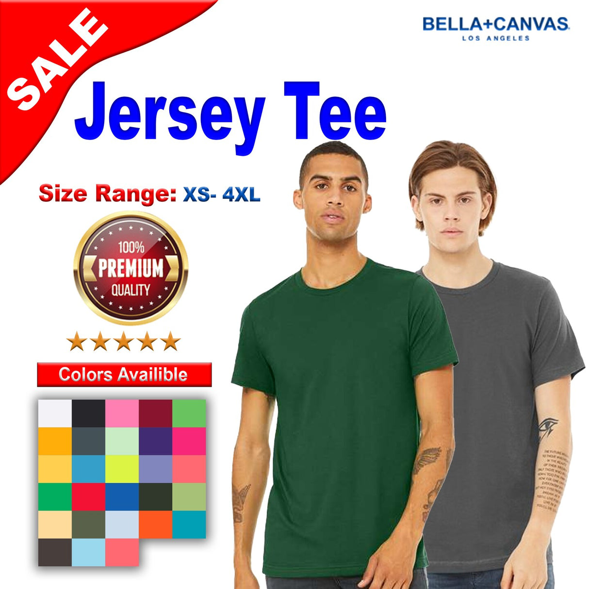 BELLA + CANVAS® Men’s Premium Jersey Crewneck Short Sleeve Tee for Everyday Wear