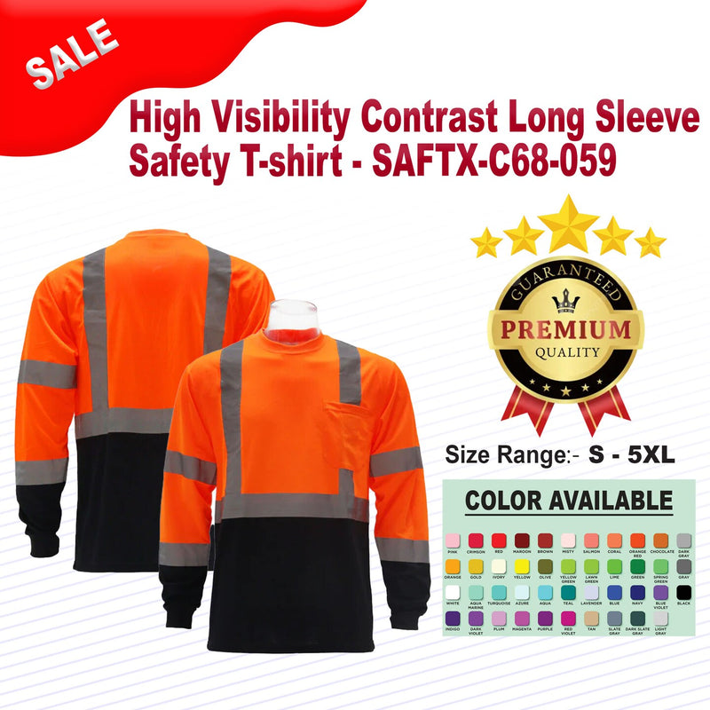 High Visibility Contrast Long Sleeve Safety T-shirt