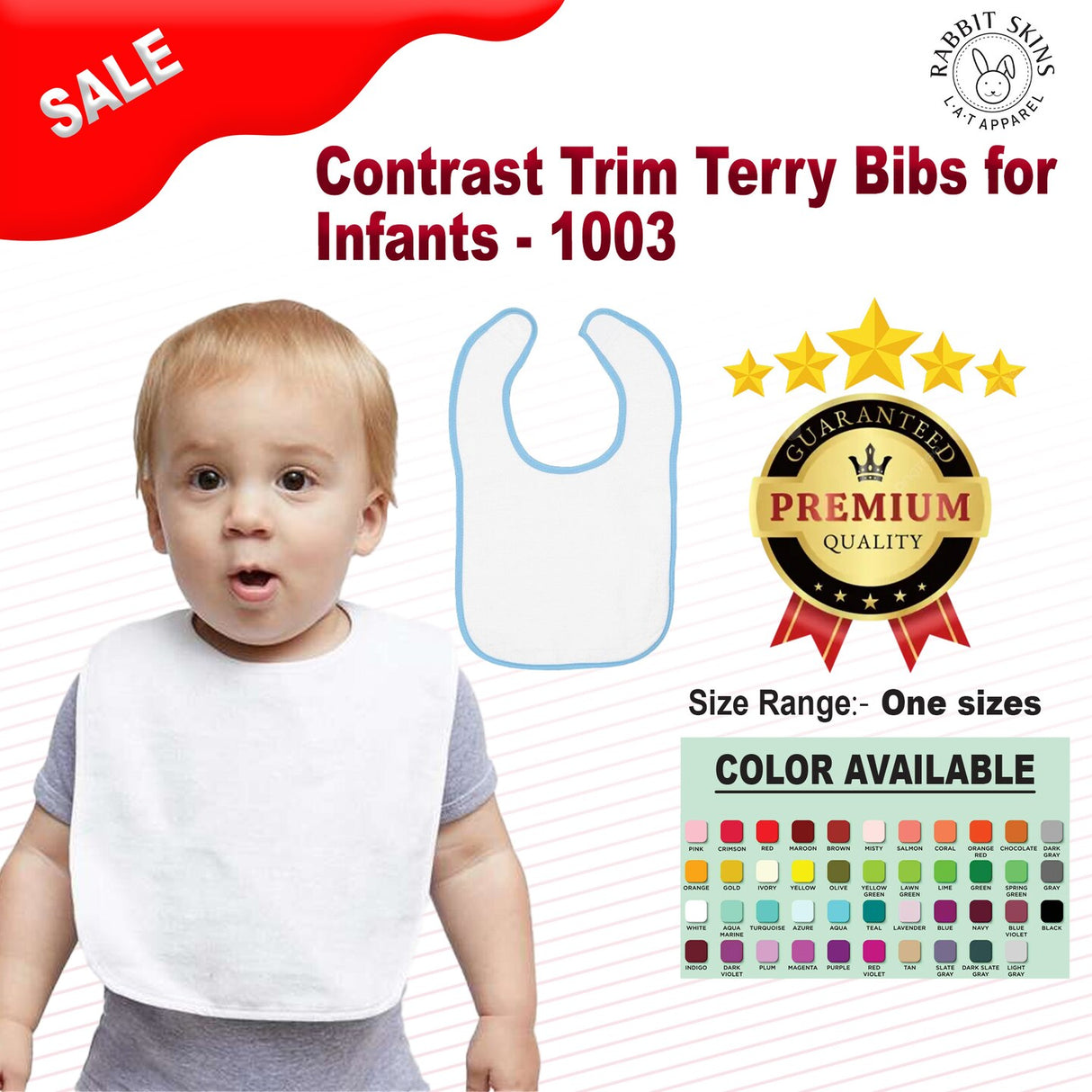 RADYAN® Contrast Trim Terry Bibs for Infants - 1003