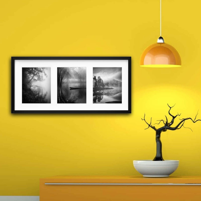 Black Frame for 3 Pictures, 30x13¾" – Deep Display, No-Nail Hanging, Horizontal/Vertical!