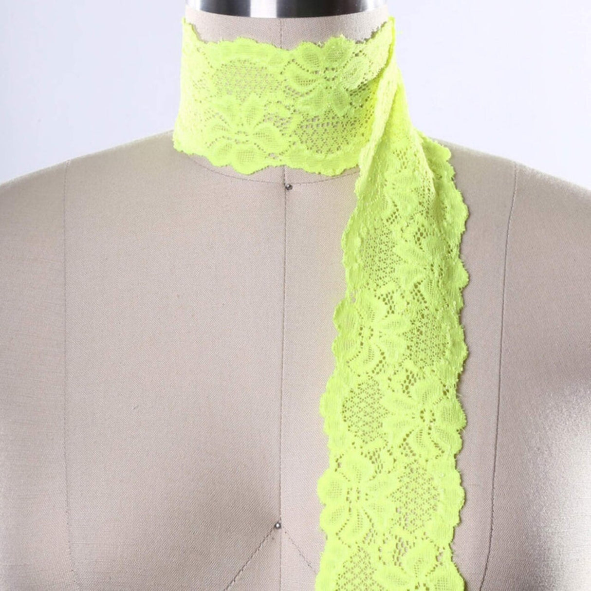 2.5" Wide Neon Yellow Stretch Floral Lace Trim Soft Hand-Dyed Elastic Ribbon for Lingerie, Overlays & DIY Crafts 2 Yards