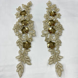 1 Pair 11" x 3" Each Side Beaded & Corded Floral 3D Lace Applique 100% Polyester Net Mesh