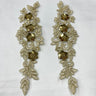 Beaded Corded Floral 3D Lace Applique Polyester Fabric - Floral Embroidered Net Mesh, 11" X 3" Wide Each Side (1 Pair)