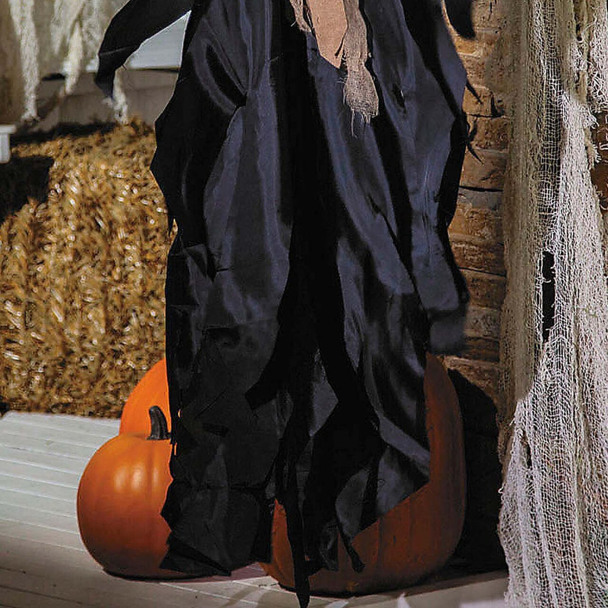 47 1/4 Inch Animated Hanging Pumpkin Man Black Cloak Halloween Decoration