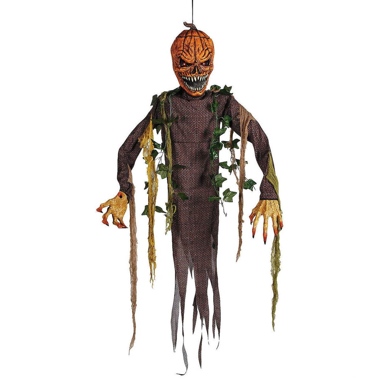 5 Ft Light Up Posable Hanging Pumpkin Patch Ghoul with Sound Halloween Decoration