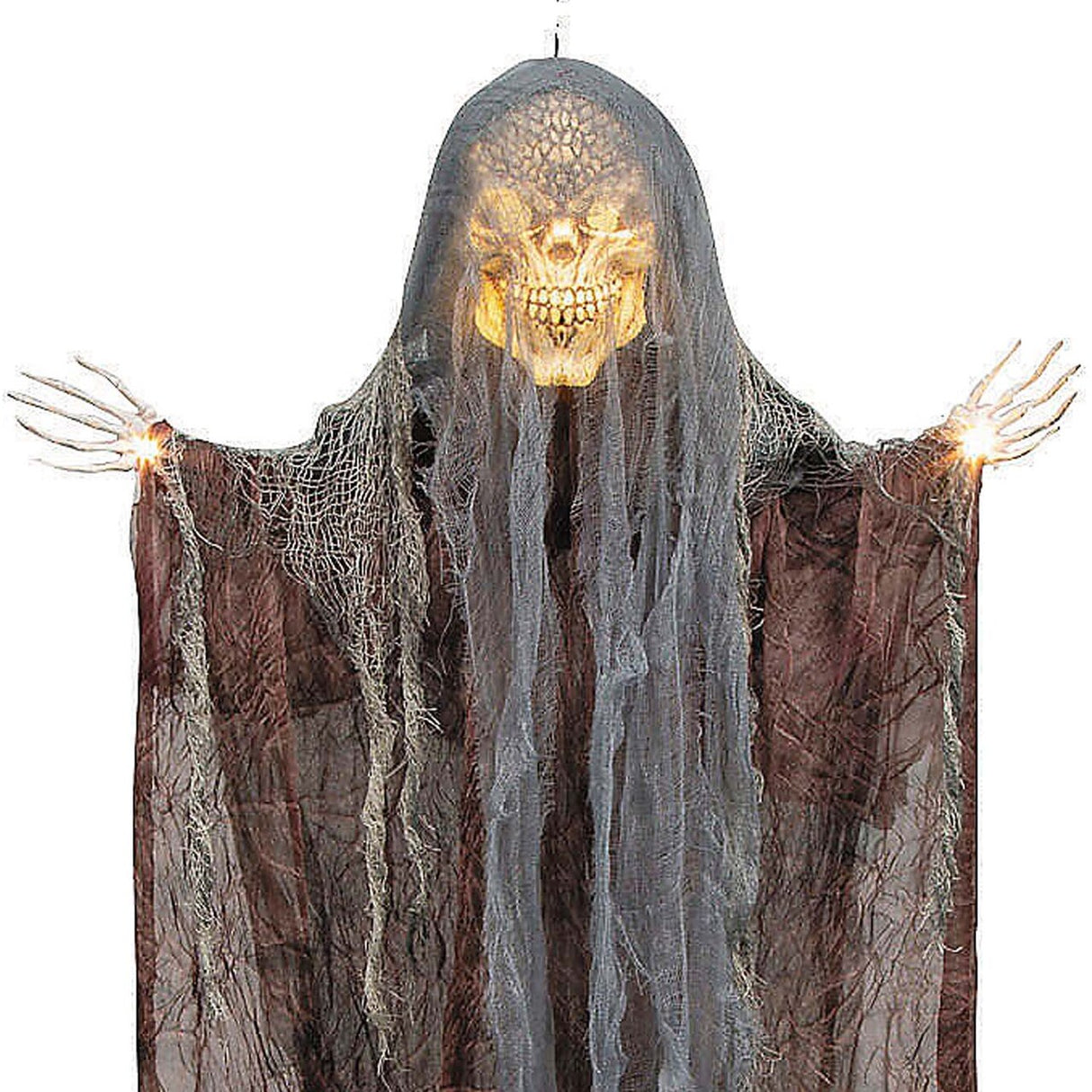 4 Ft Hanging Orange Light Up Skeleton Face Reaper Halloween Decoration