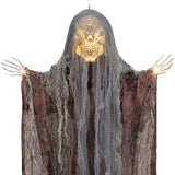 4 Ft Hanging Orange Light Up Skeleton Face Reaper Halloween Decoration