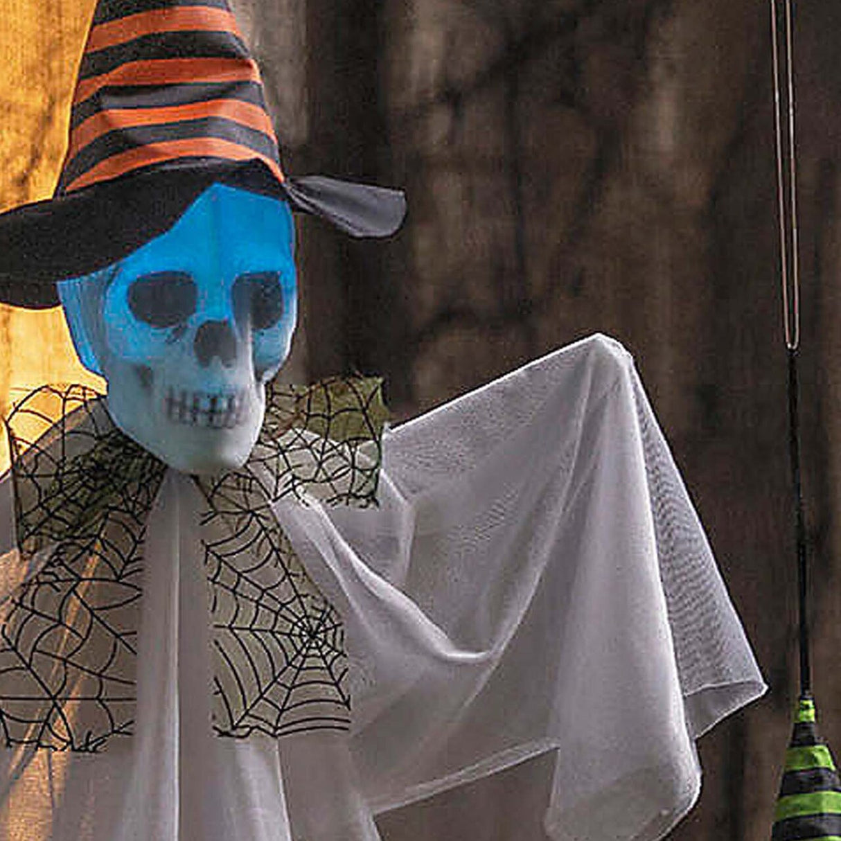 23 1/2 Inch Hanging Light Up Skeleton Face Ghosts Witch Hats Set of 3