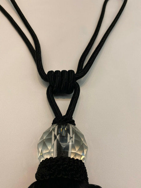 Black Crystal Tassel Curtain Tiebacks - Polyester Cotton Fabric, Black, Double-Corded, 31" Length (1 Piece)