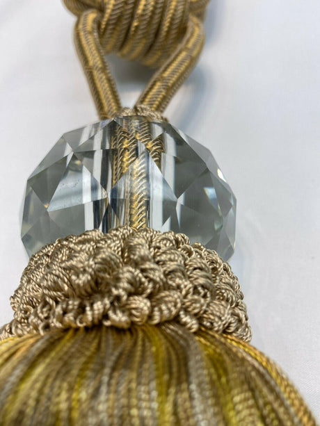 Gold Crystal Tassel Curtain Tiebacks - Polyester Cotton Fabric - Gold, Double-Corded, 31" Length (1 Piece)