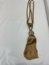 Gold Crystal Tassel Curtain Tiebacks - Polyester Cotton Fabric - Gold, Double-Corded, 31" Length (1 Piece)