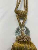 Gold Crystal Tassel Curtain Tiebacks - Polyester Cotton Fabric - Gold, Double-Corded, 31" Length (1 Piece)