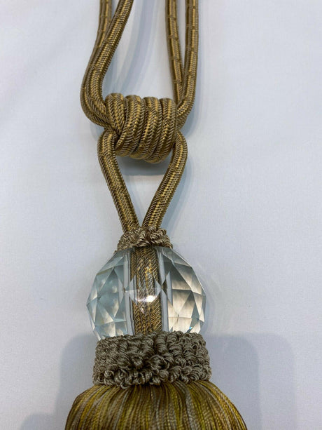 Gold Crystal Tassel Curtain Tiebacks - Polyester Cotton Fabric - Gold, Double-Corded, 31" Length (1 Piece)