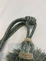 Aqua Blue Crystal Tassel Curtain Tiebacks - Polyester Cotton Fabric, Aqua Blue, Double-Corded, 31" Length (1 Piece)