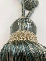 Aqua Blue Crystal Tassel Curtain Tiebacks - Polyester Cotton Fabric, Aqua Blue, Double-Corded, 31" Length (1 Piece)