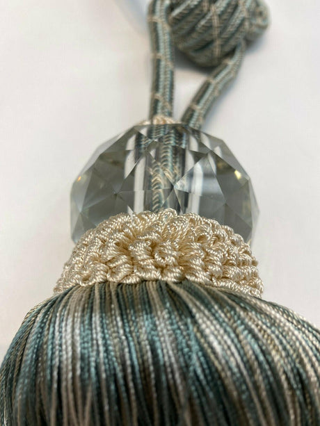 Aqua Blue Crystal Tassel Curtain Tiebacks - Polyester Cotton Fabric, Aqua Blue, Double-Corded, 31" Length (1 Piece)