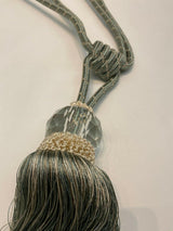 Aqua Blue Crystal Tassel Curtain Tiebacks - Polyester Cotton Fabric, Aqua Blue, Double-Corded, 31" Length (1 Piece)
