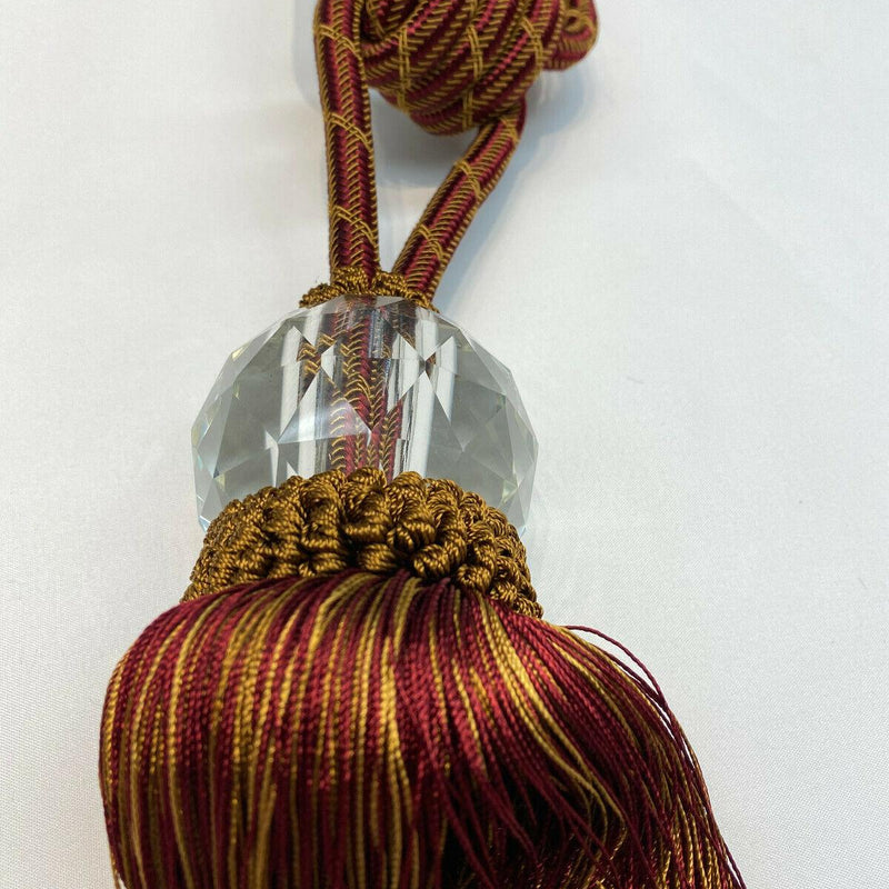 Red Gold Crystal Tassel Curtain Tiebacks - Polyester Cotton Curtain Fabric, Red And Gold, 31" Length (1 Piece)