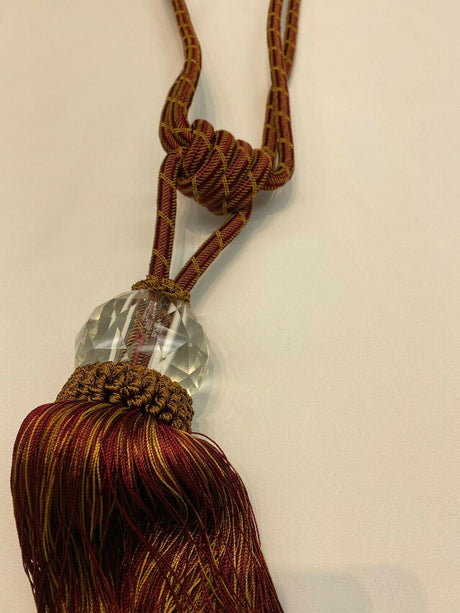Red Gold Crystal Tassel Curtain Tiebacks - Polyester Cotton Curtain Fabric, Red And Gold, 31" Length (1 Piece)