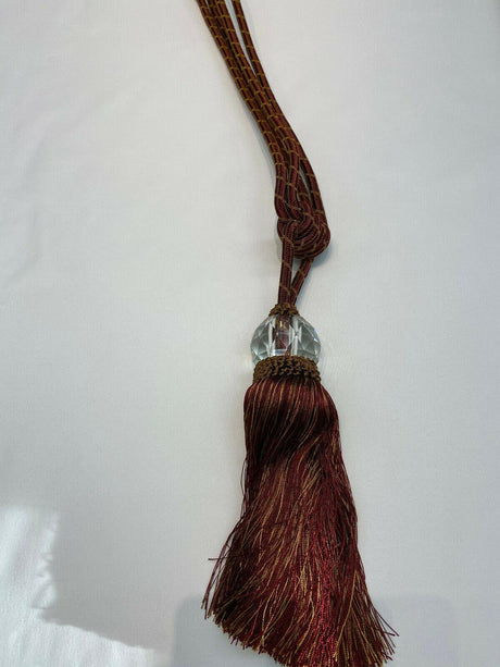 Red Gold Crystal Tassel Curtain Tiebacks - Polyester Cotton Curtain Fabric, Red And Gold, 31" Length (1 Piece)