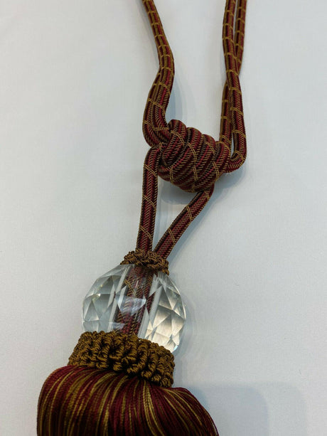 Red Gold Crystal Tassel Curtain Tiebacks - Polyester Cotton Curtain Fabric, Red And Gold, 31" Length (1 Piece)