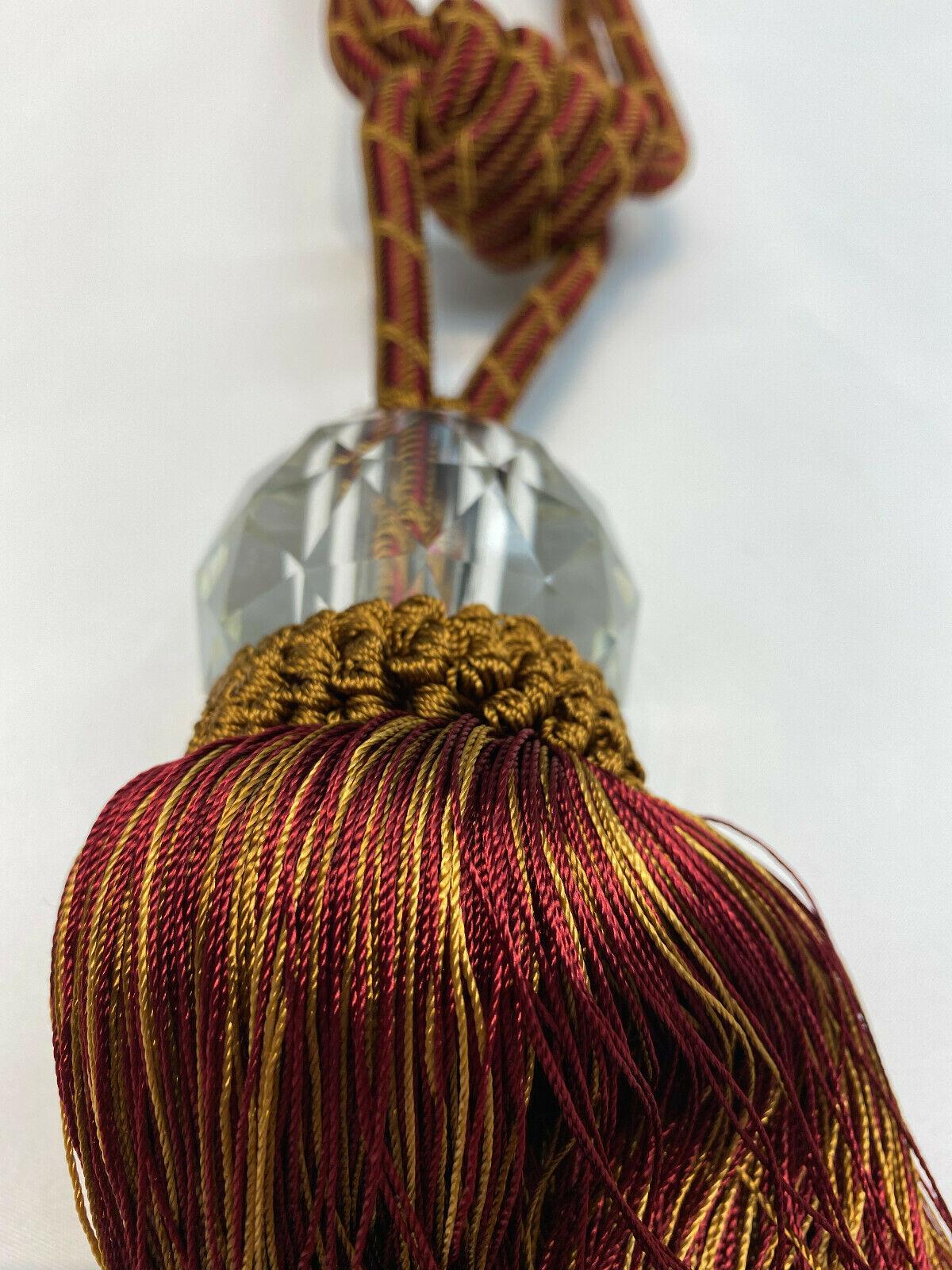 Red Gold Crystal Tassel Curtain Tiebacks - Polyester Cotton Curtain Fabric, Red And Gold, 31" Length (1 Piece)