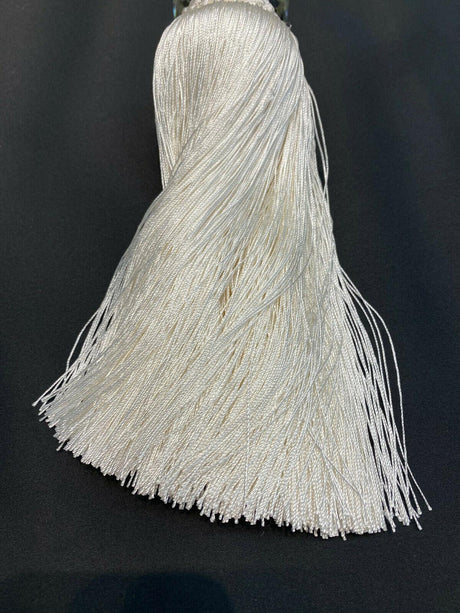 White Crystal Tassel Curtain Tiebacks Polyester Cotton Fabric - White, Double-Corded, 31" Length (1 Piece)
